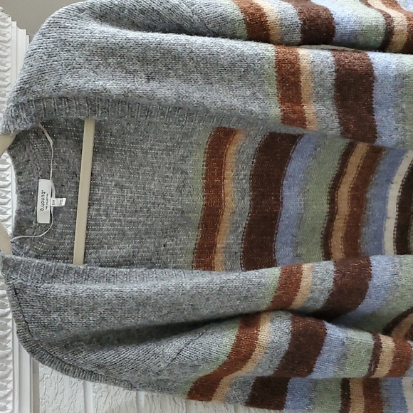 b.young Grey Oversized Byoksana Stripe Wool Blend Preppy Eclectic Cardigan S - Picture 6 of 14